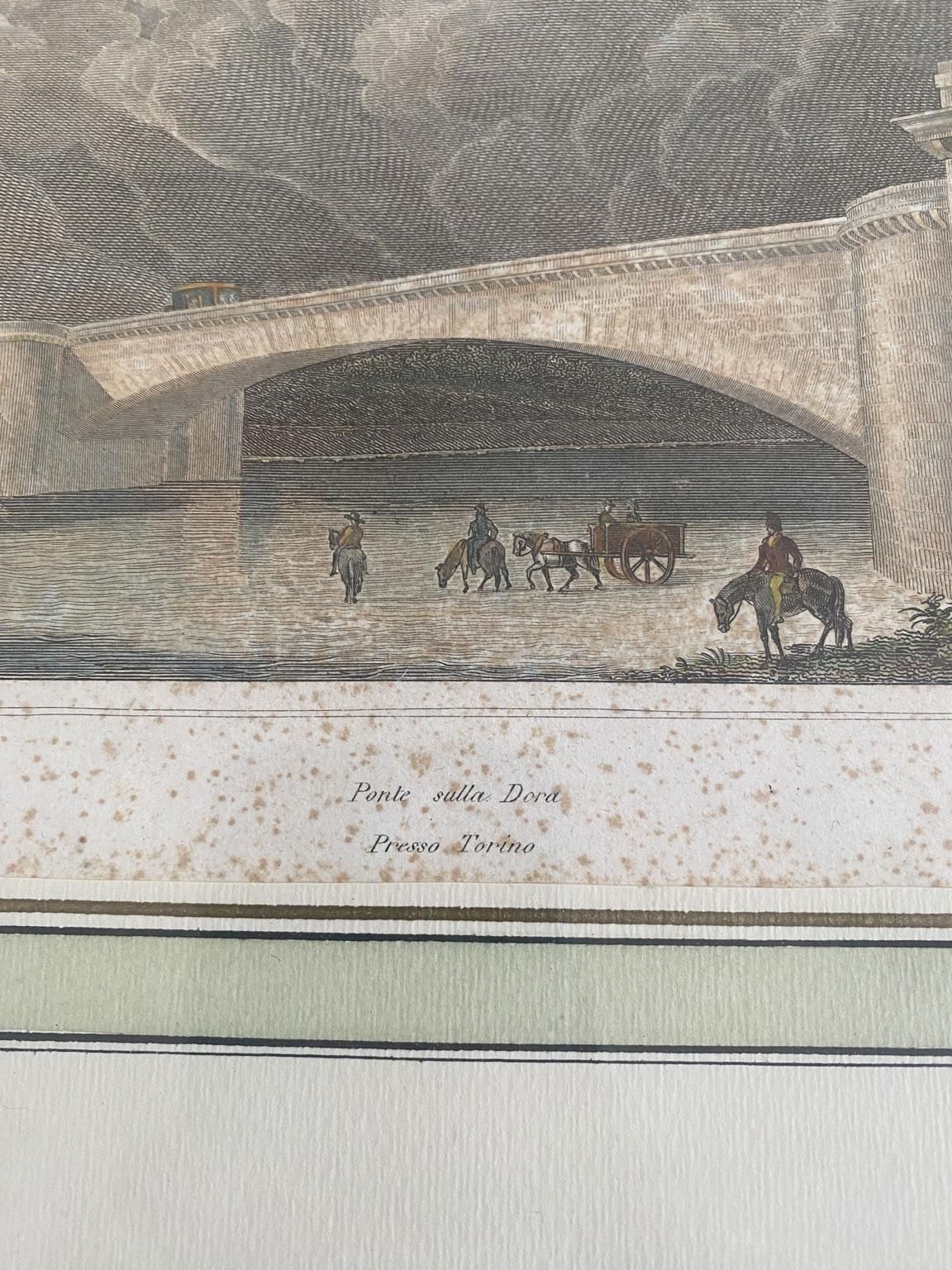 Bridge On The River Dora Print, Mid 18th Century, Neoclassical, Framed, Italy photo vintage
