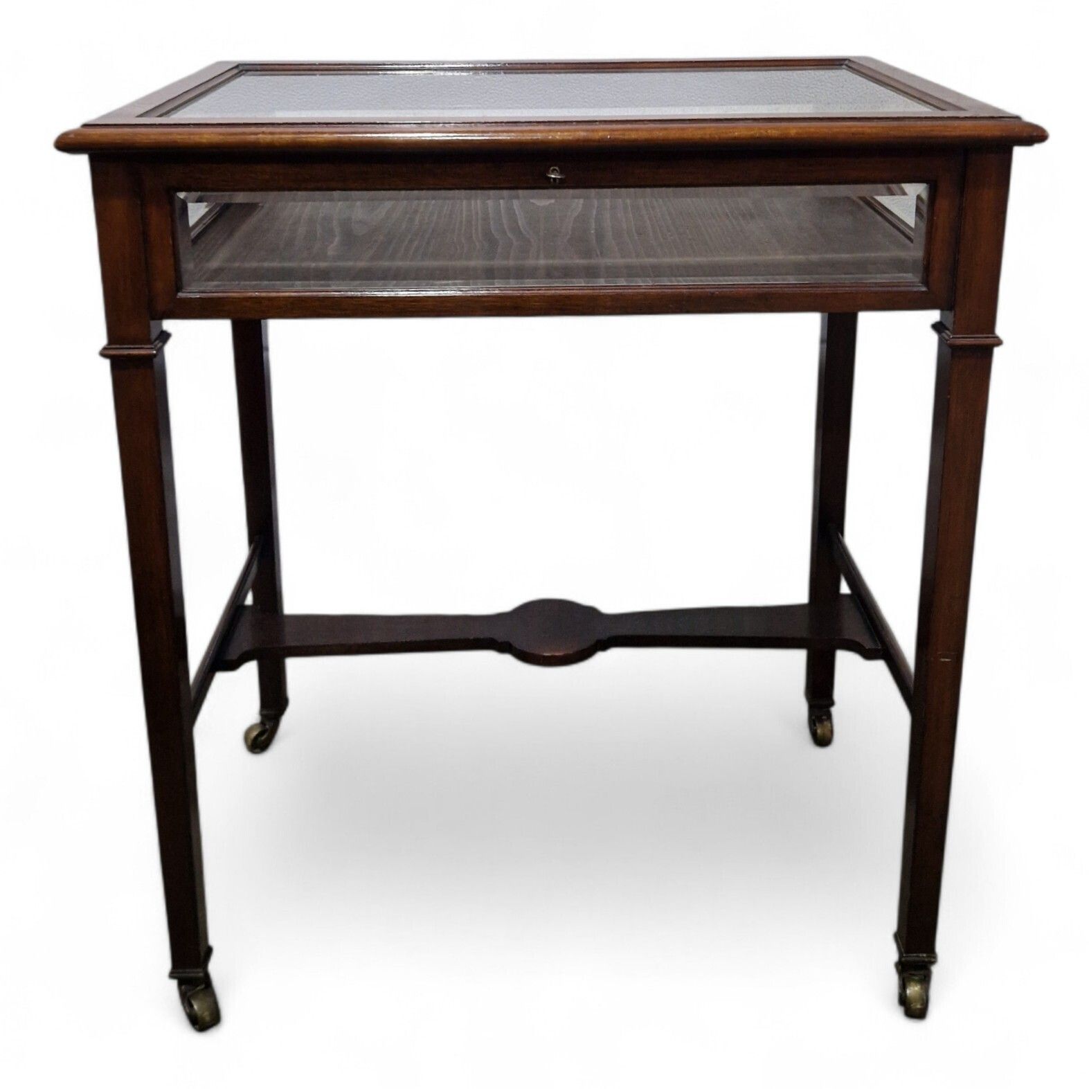 Bijouterie Table Display Cabinet Glazed Antique Edwardian Collectors Case + Key photo for sale