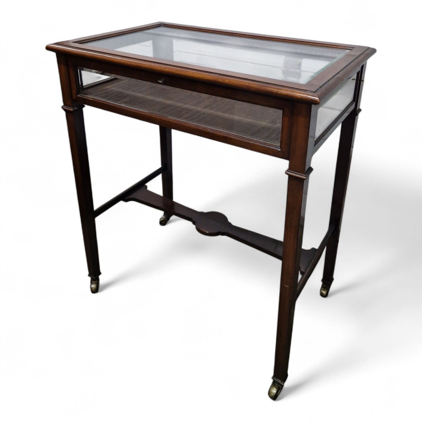 Bijouterie Table Display Cabinet Glazed Antique Edwardian Collectors Case + Key photo 450.0