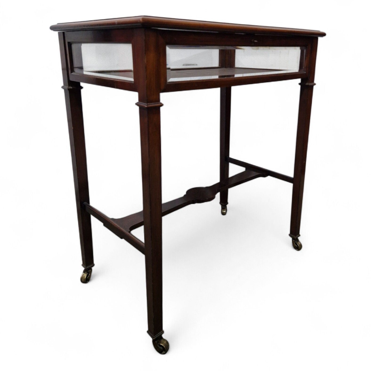 photo for sale Bijouterie Table Display Cabinet Glazed Antique Edwardian Collectors Case + Key