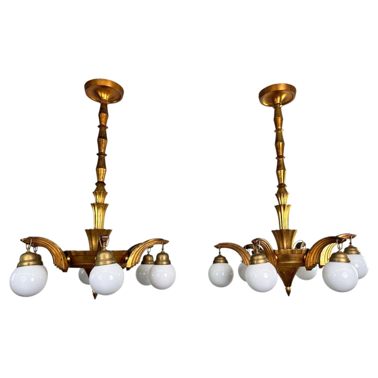Large Art Deco Chandeliers In Style Of Dagobert Peche