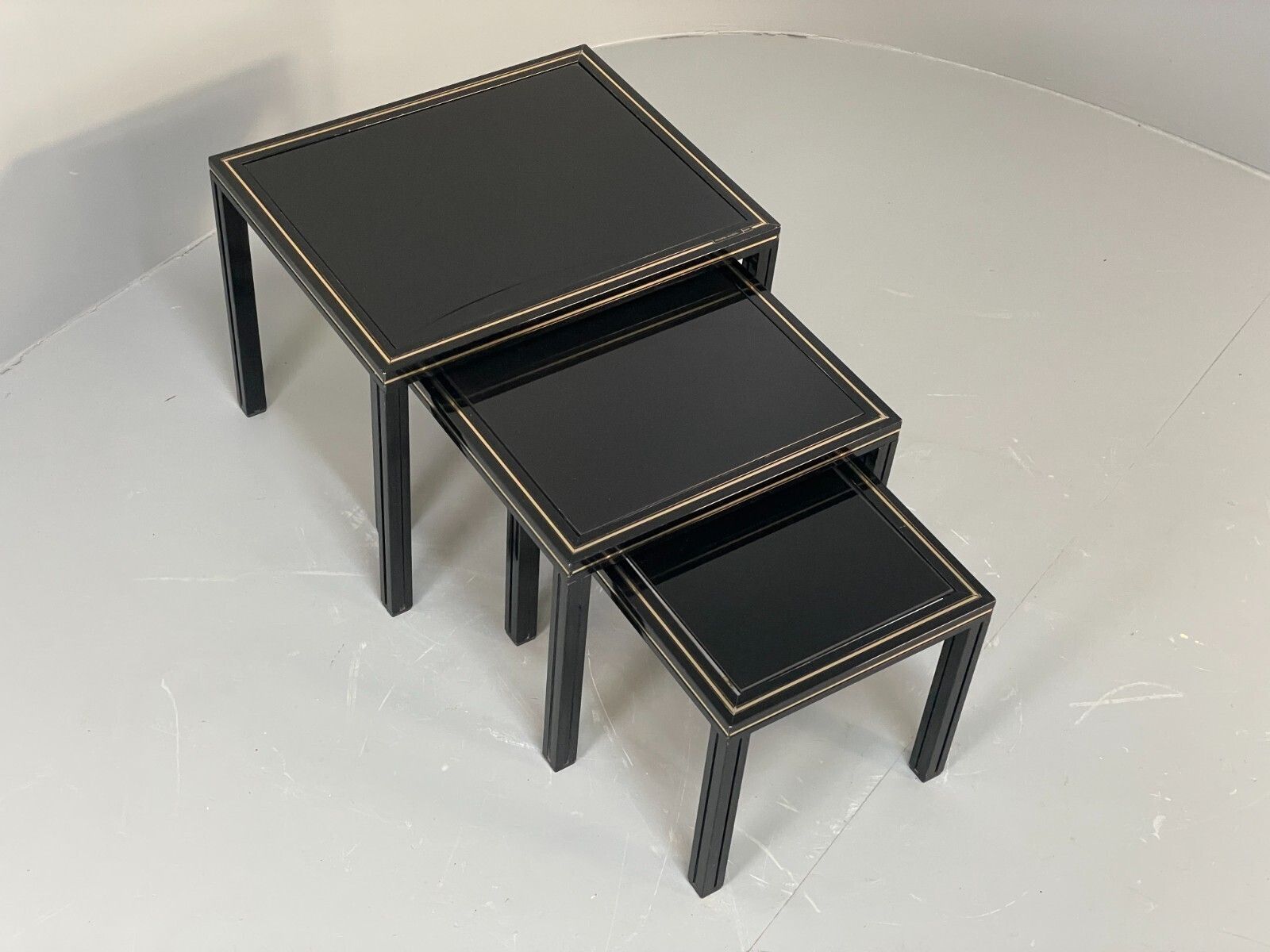 Vintage 1970s Nesting Tables Pierre Vandel Black Gold Glass 1970s Eb11804 Mwoo photo 350.0