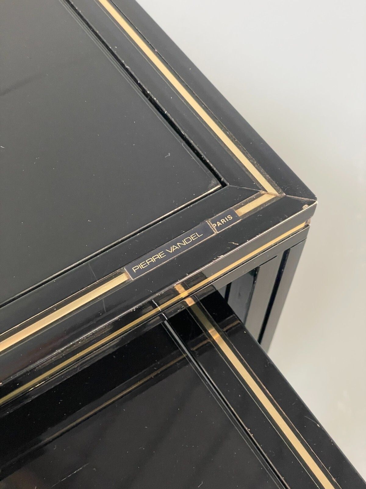 Vintage 1970s Nesting Tables Pierre Vandel Black Gold Glass 1970s Eb11804 Mwoo photo buy