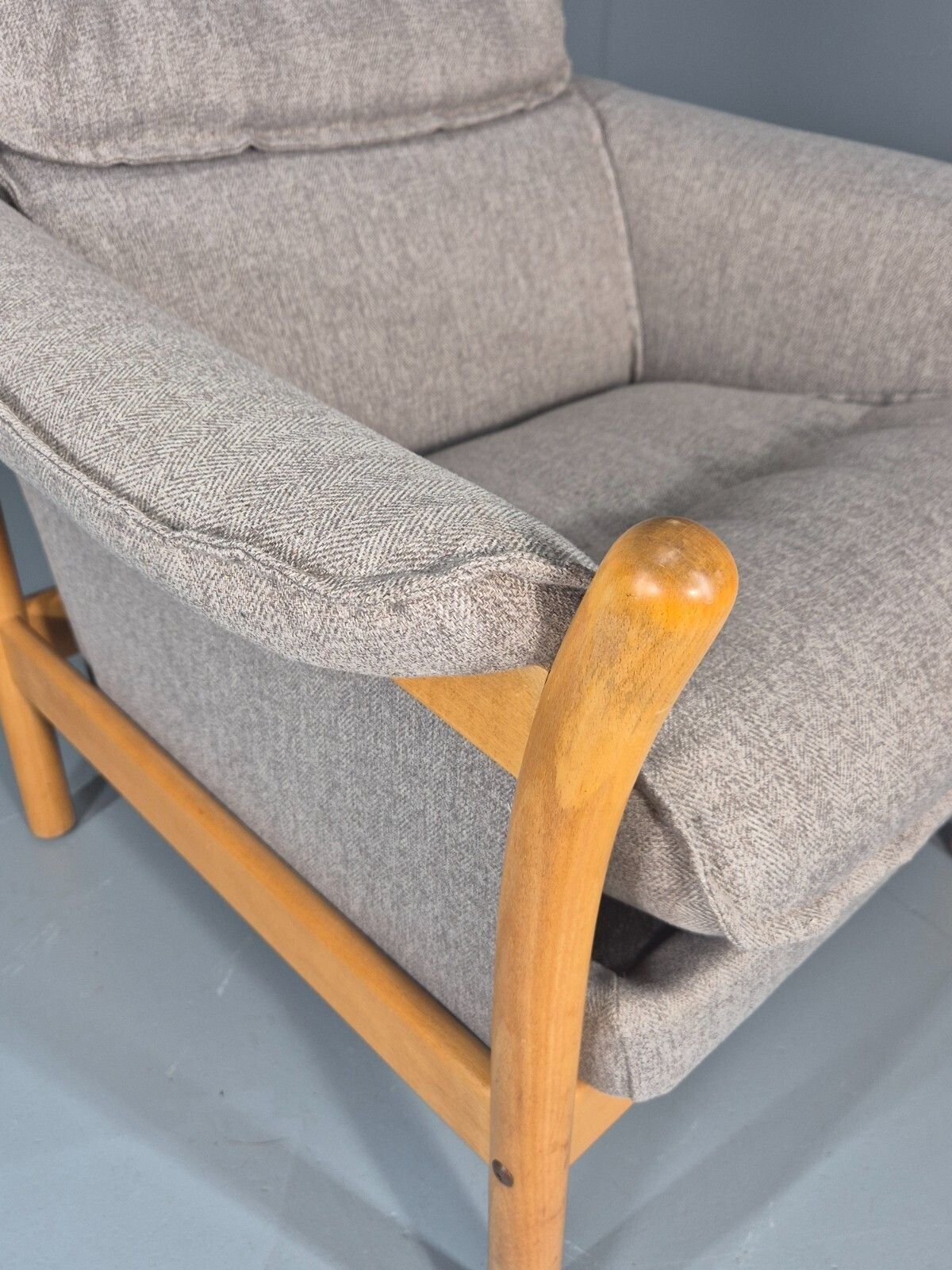 Furniture Vintage Lounge Chair Mid Century Danish Beech Frame New Upholstery photo