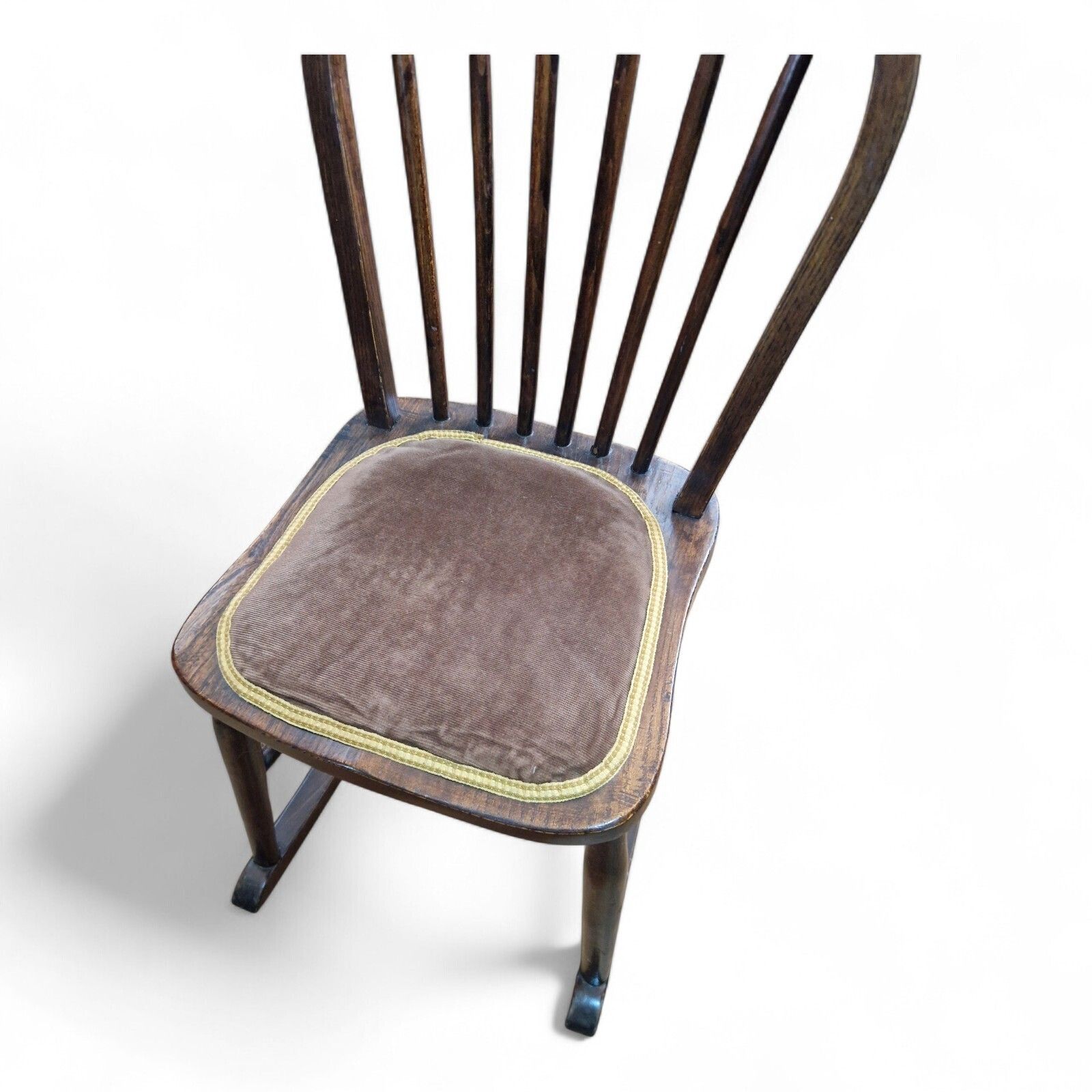 Vintage Farmhouse Rocking Chair Antique Spindle Back Oak Country Charm Seat photo 125.0