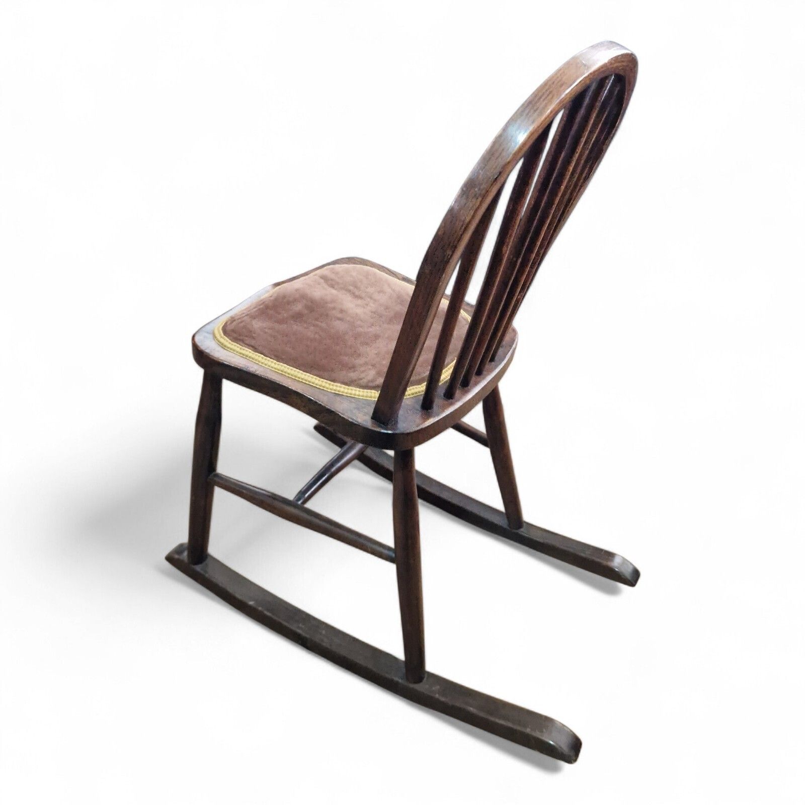 Furniture Vintage Farmhouse Rocking Chair Antique Spindle Back Oak Country Charm Seat photo