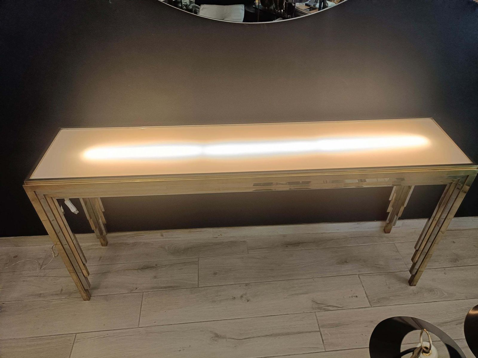 Romeo Rega Brass And Chrome Console Table With Underilluminated Glass Top, 1970s photo Furniture
