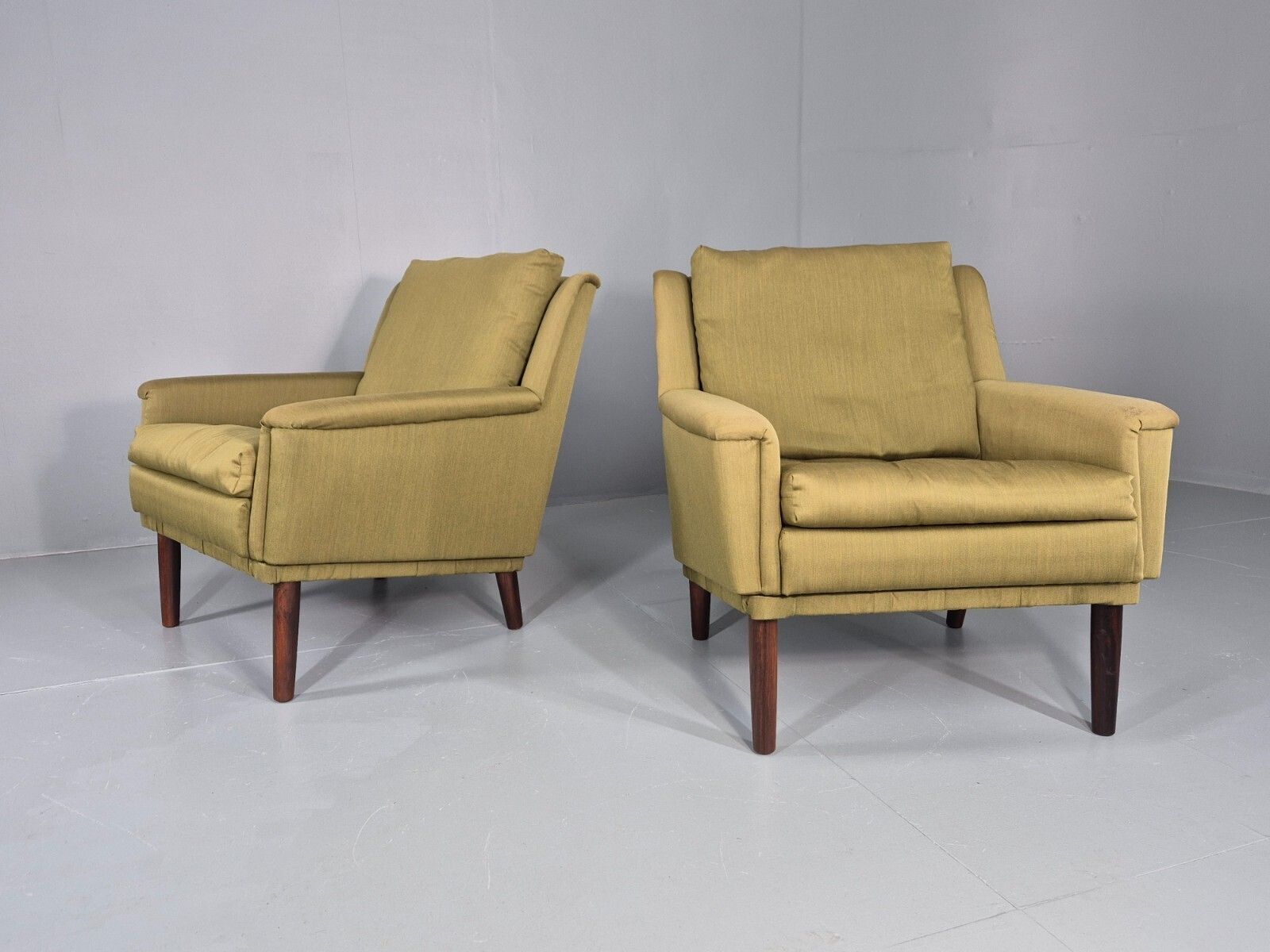 2 Vintage Mid Century Lounge Chairs 1960s Danish Green Cotton photo furniture