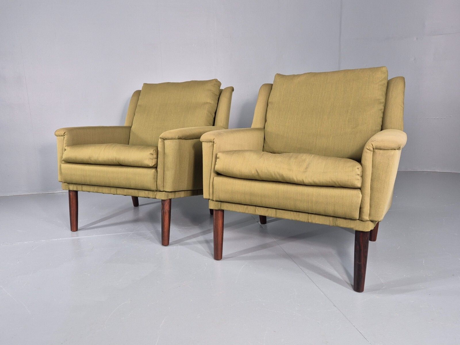 2 Vintage Mid Century Lounge Chairs 1960s Danish Green Cotton photo 550.0