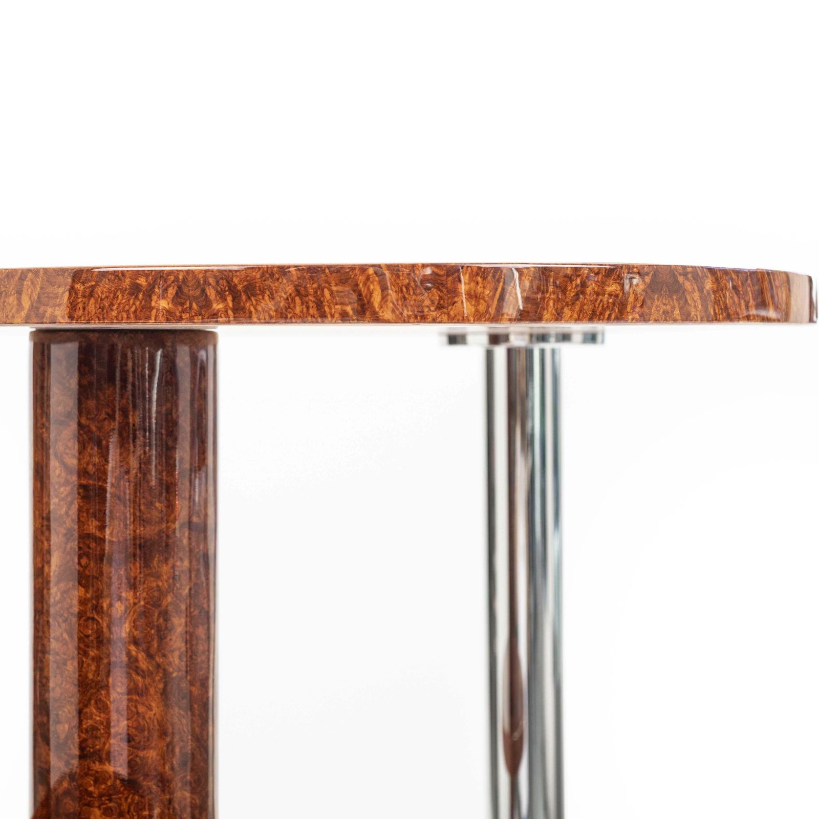 photo for sale French Art Déco Multi Level Amboyna   Stainless Steel Coffee Table 1930s
