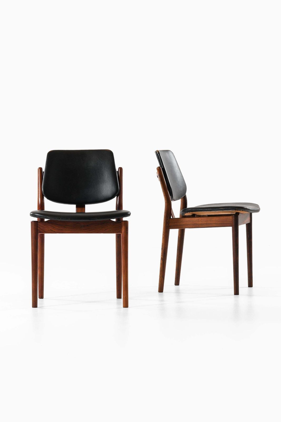 Rare Set Of 6 Dining Chairs In Leather And Rosewood By Arne Vodder, 1960s photo Furniture