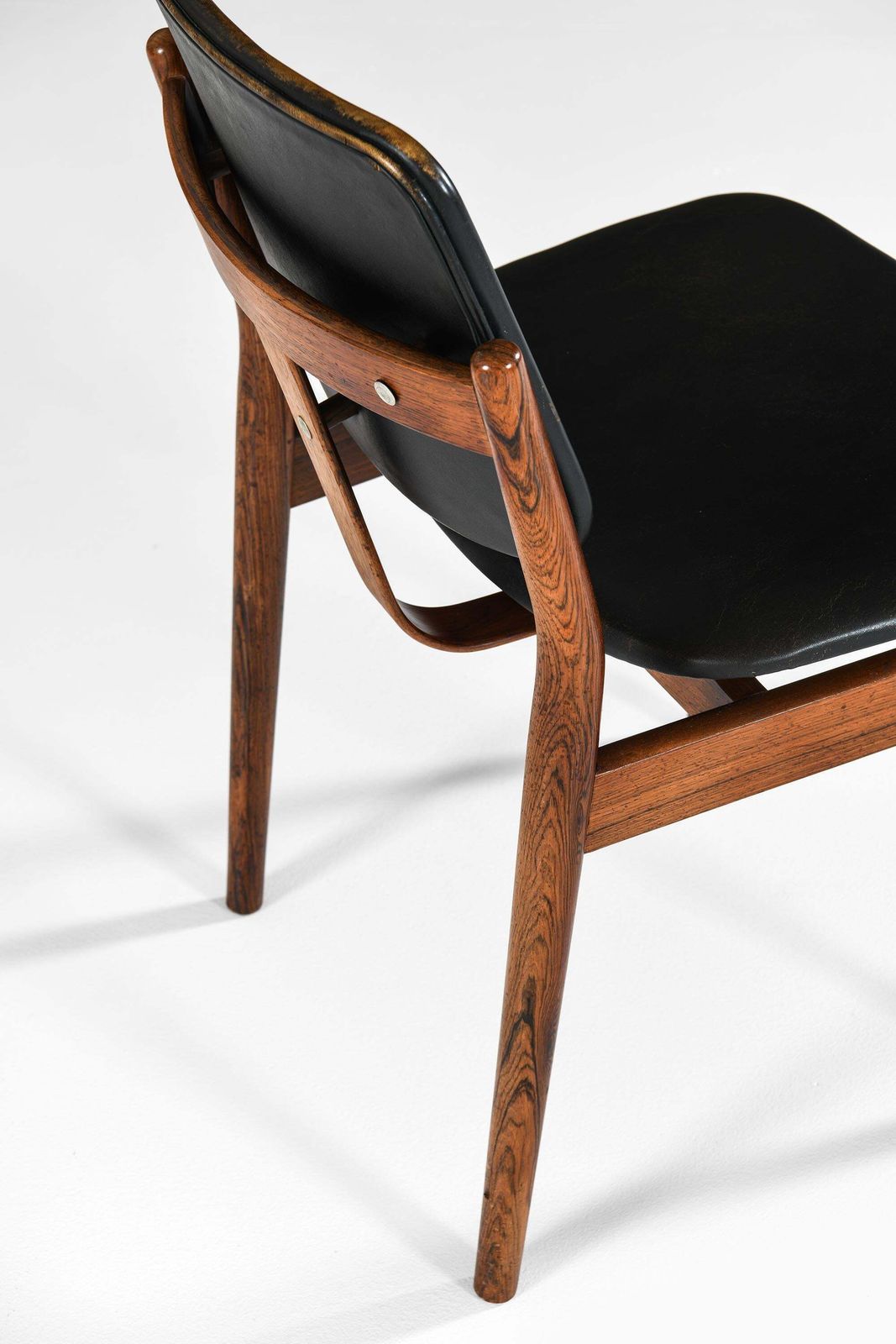 photo for sale Rare Set Of 6 Dining Chairs In Leather And Rosewood By Arne Vodder, 1960s