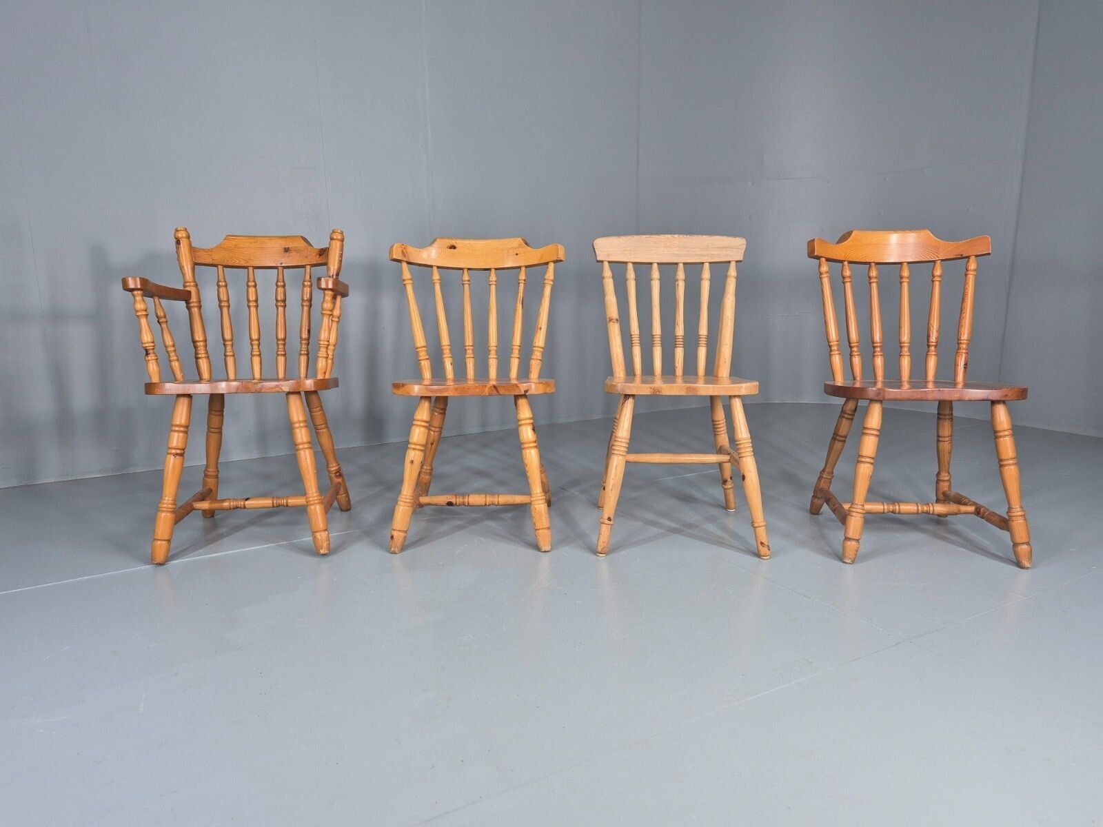 Harlequin Set Of 4 Vintage Pine Dining Chairs 1980s Retro  Vdin photo Furniture