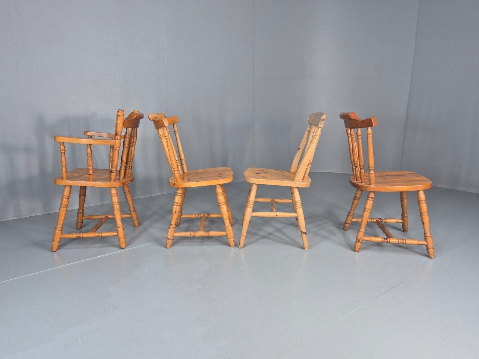 Harlequin Set Of 4 Vintage Pine Dining Chairs 1980s Retro  Vdin photo vintage