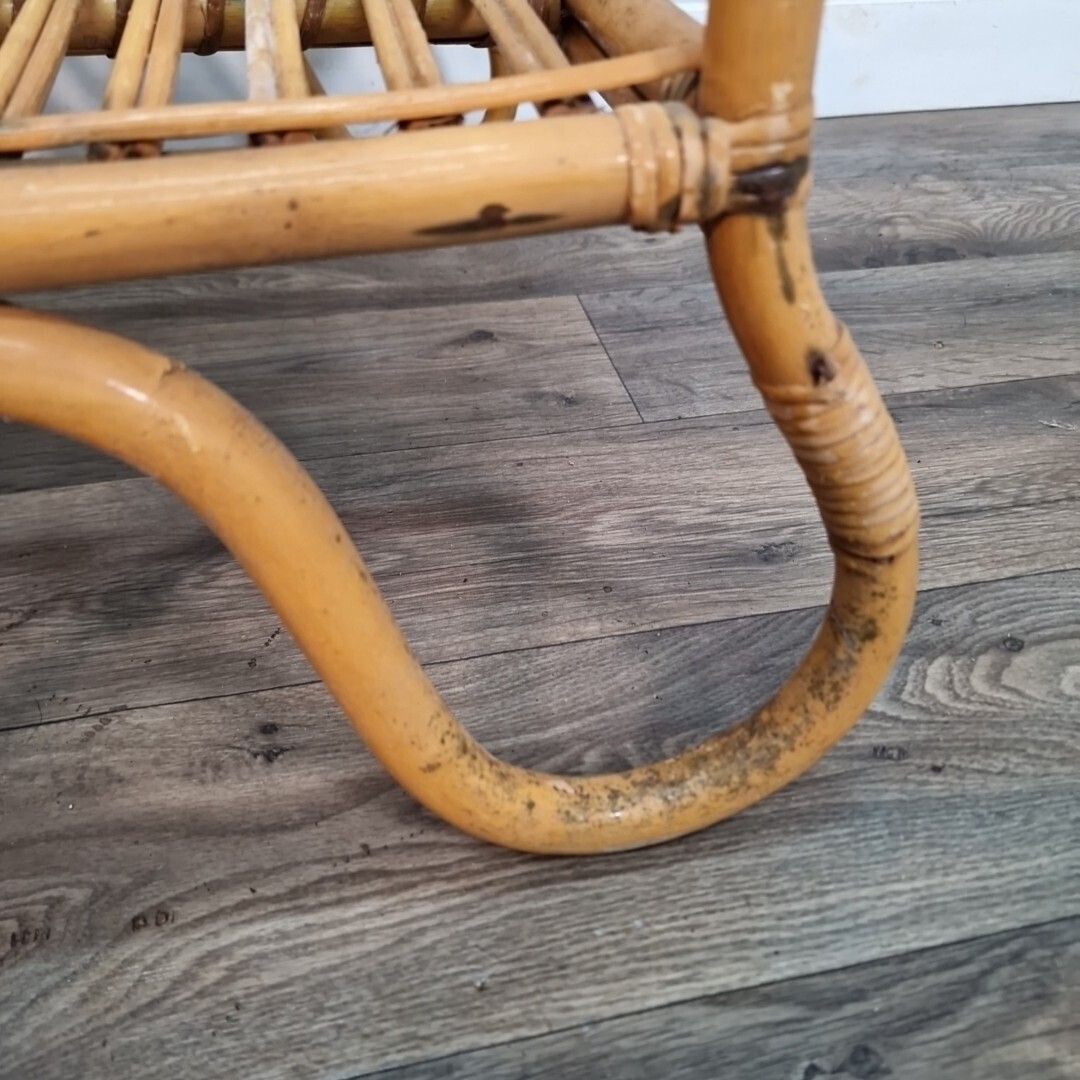 Retro Vintage Coffee Table Mid Century Bamboo & Rattan   Glass Top – Boho Style photo vinterior