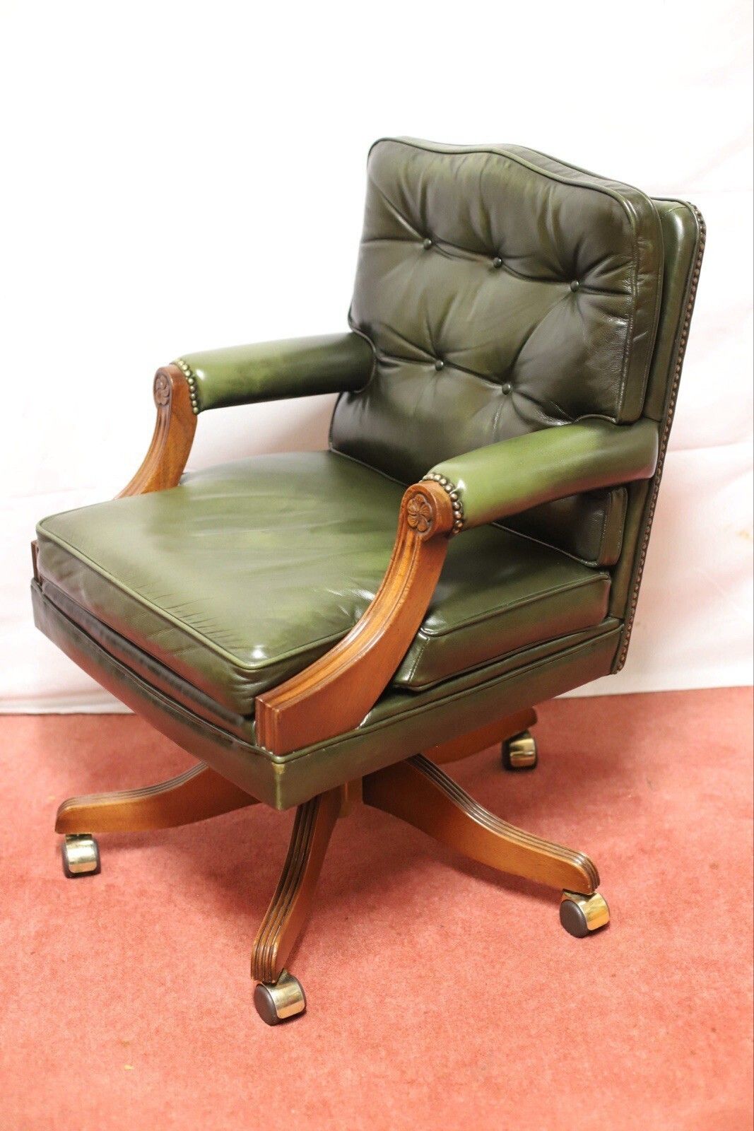 photo for sale Bevan Funnel Reprodux , Stunning Mahogany And Leather Swivel Chair