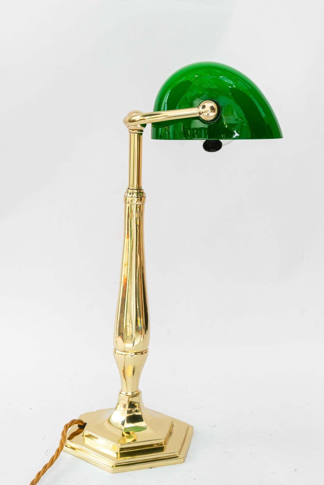 Solid Banker Table Lamp With Original Glass Shade Vienna Around 1920s photo vinterior