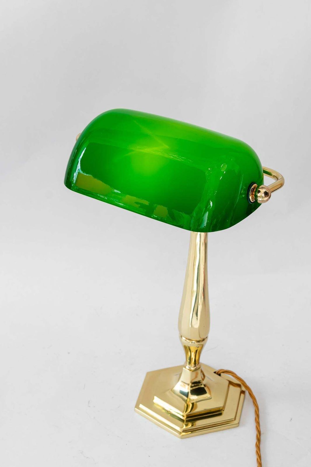 Lighting Solid Banker Table Lamp With Original Glass Shade Vienna Around 1920s photo