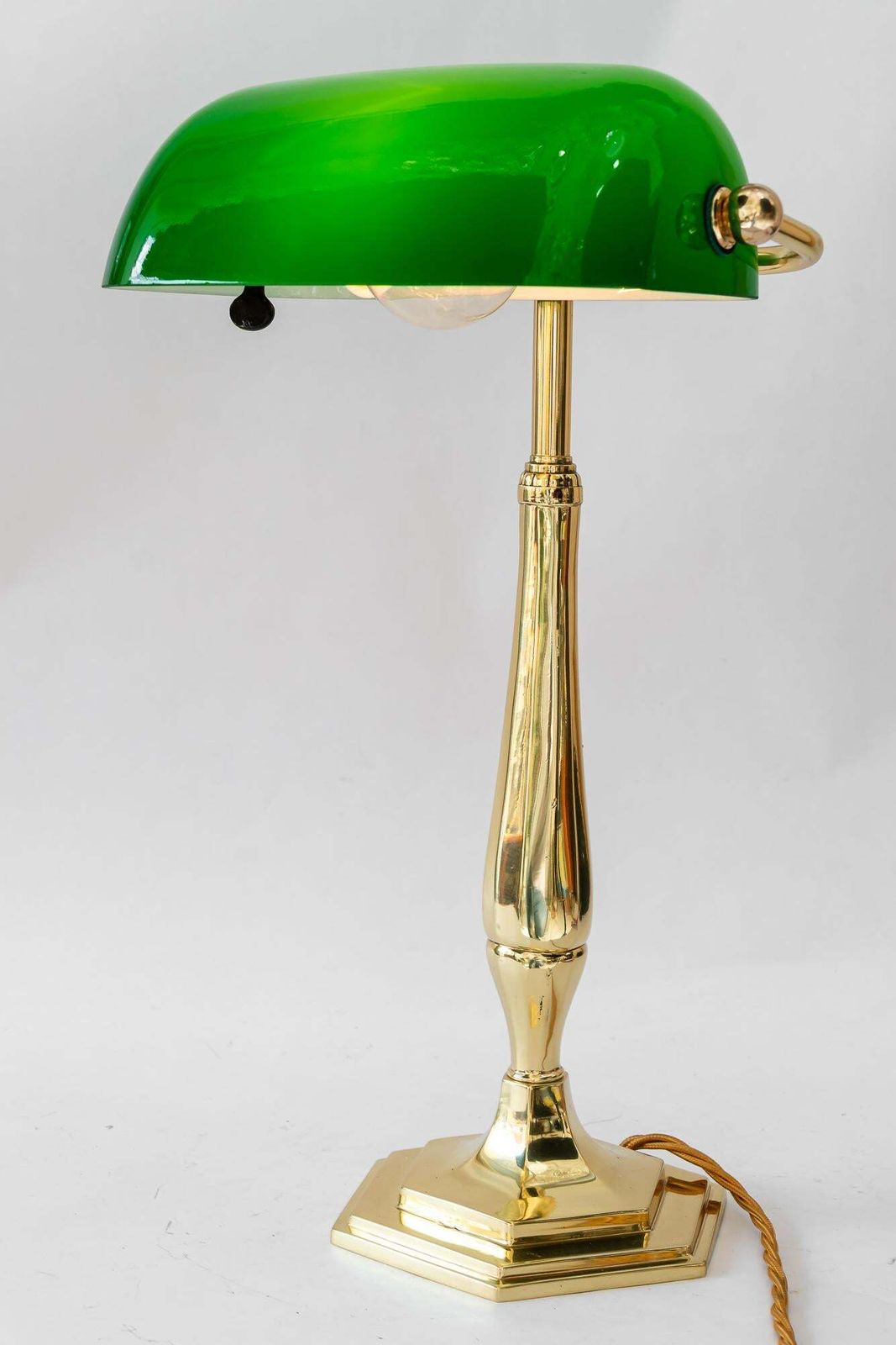 604.0 Solid Banker Table Lamp With Original Glass Shade Vienna Around 1920s photo
