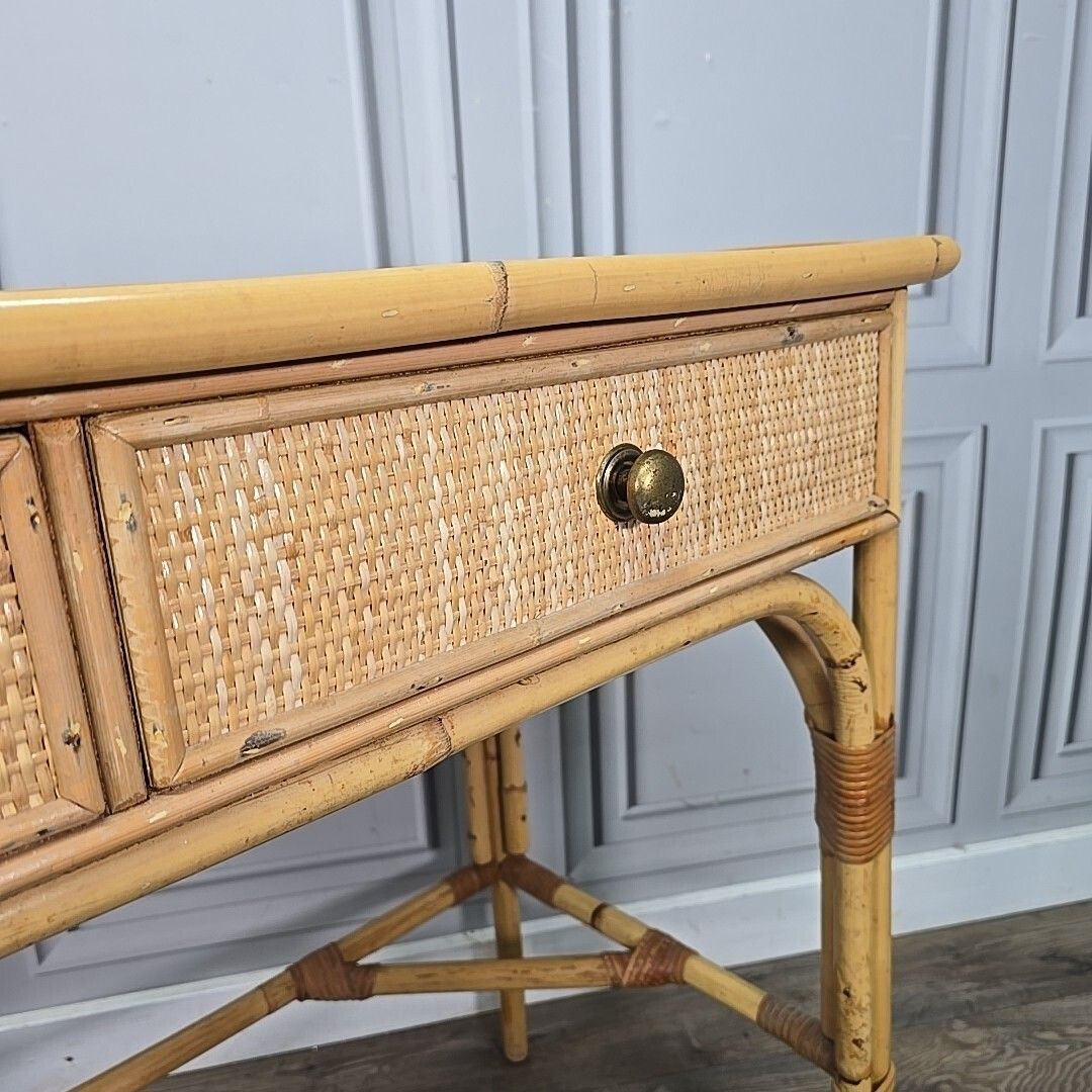 photo furniture Vintage Bamboo Dressing Table Rattan Framed Wicker Panelled Writing Desk Retro