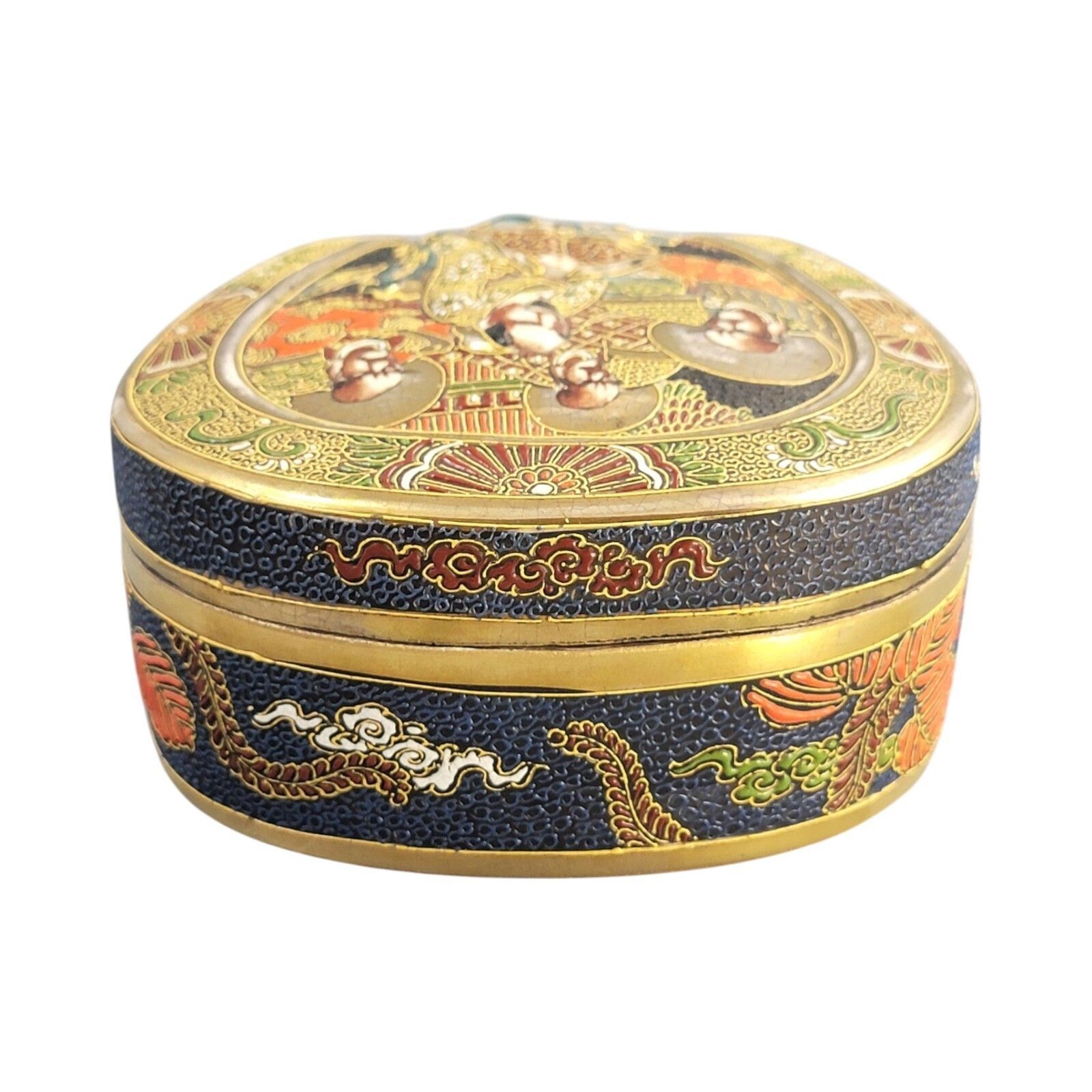 Antique Porcelain Japanese Meiji Satsuma Box By Toshōzan Signed 16 Cm photo vinterior