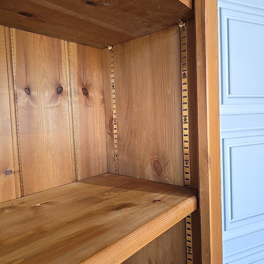 photo vinterior Retro Pine Wood Bookcase Vintage Large 7ft Solid Shelf Shelves Shelving Unit