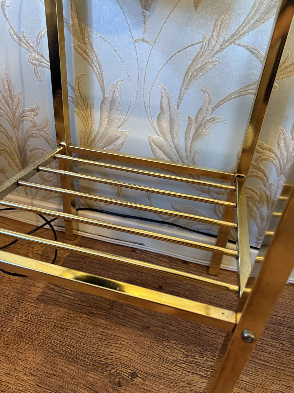 Pair Of Vintage Seetall Regency Gold Coloured Chrome & Glass Nightstands photo 350.0