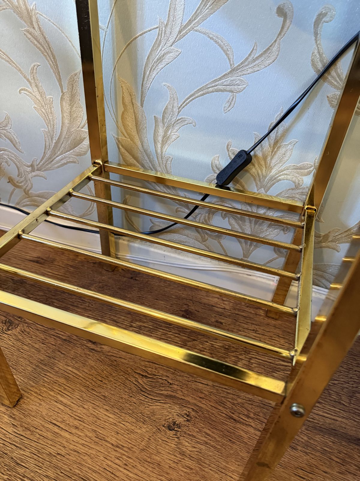 Pair Of Vintage Seetall Regency Gold Coloured Chrome & Glass Nightstands photo vinterior