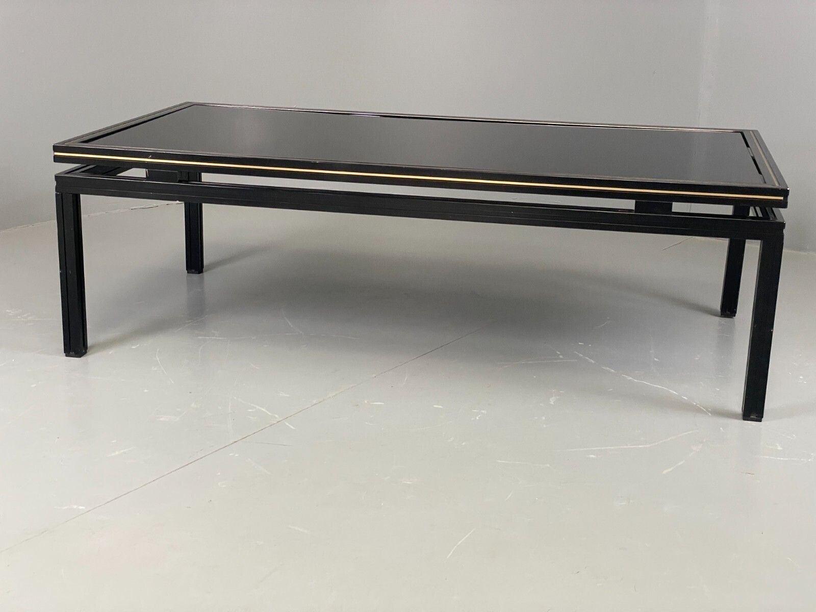 Vintage 1970s Coffee Table Pierre Vandel Black Gold Glass 1970s Eb11812 Mwoo photo for sale