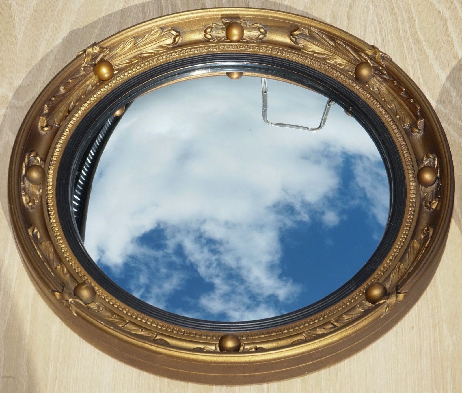 Antique Pair Of 1930's Atsonea Butlers Convex Gold Gilt Wood Wall Mirror photo buy