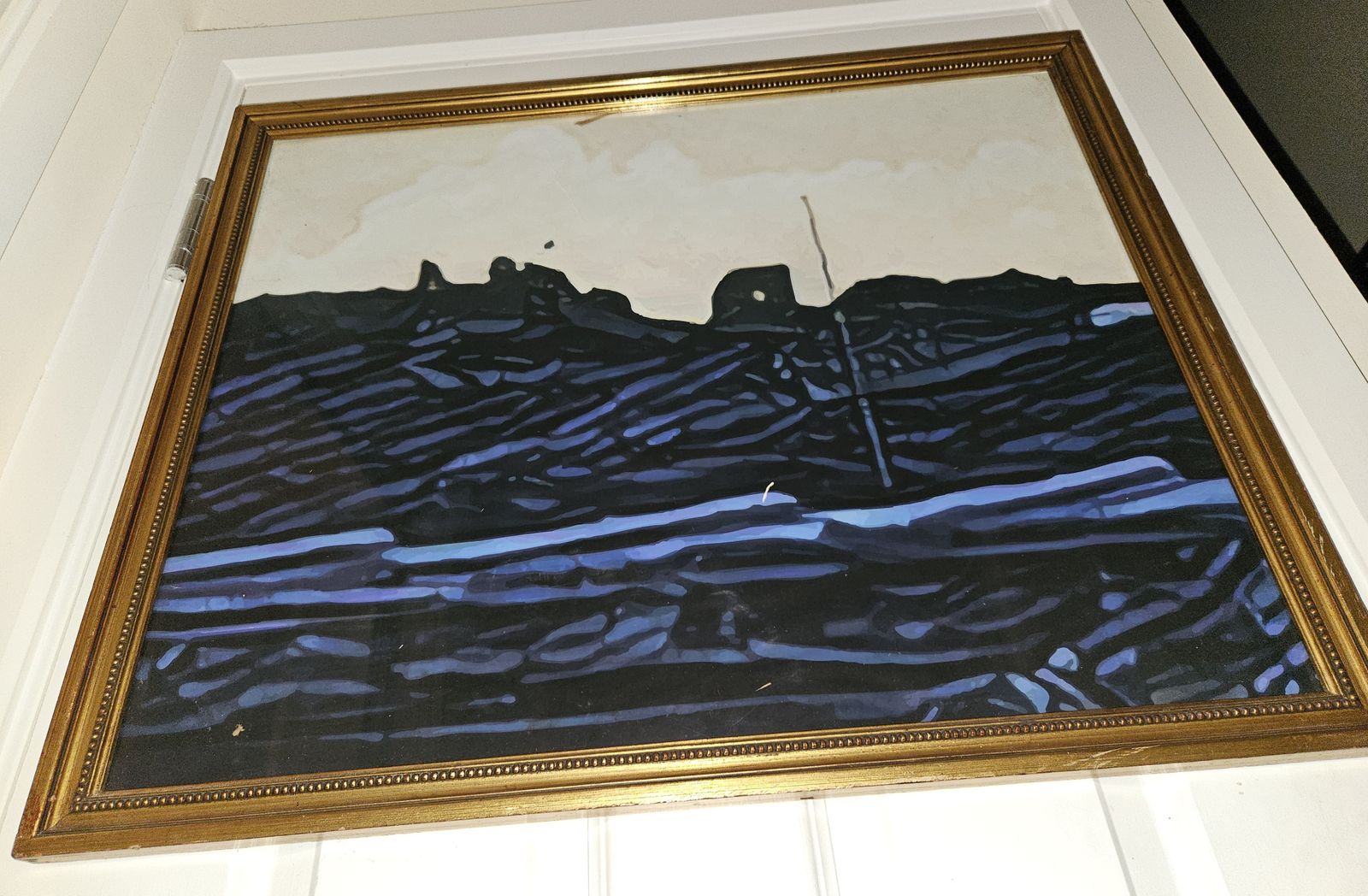 Ornate Gold Gild Framed Abstract Stylized Landscape Scene Contemporary Print. photo Art
