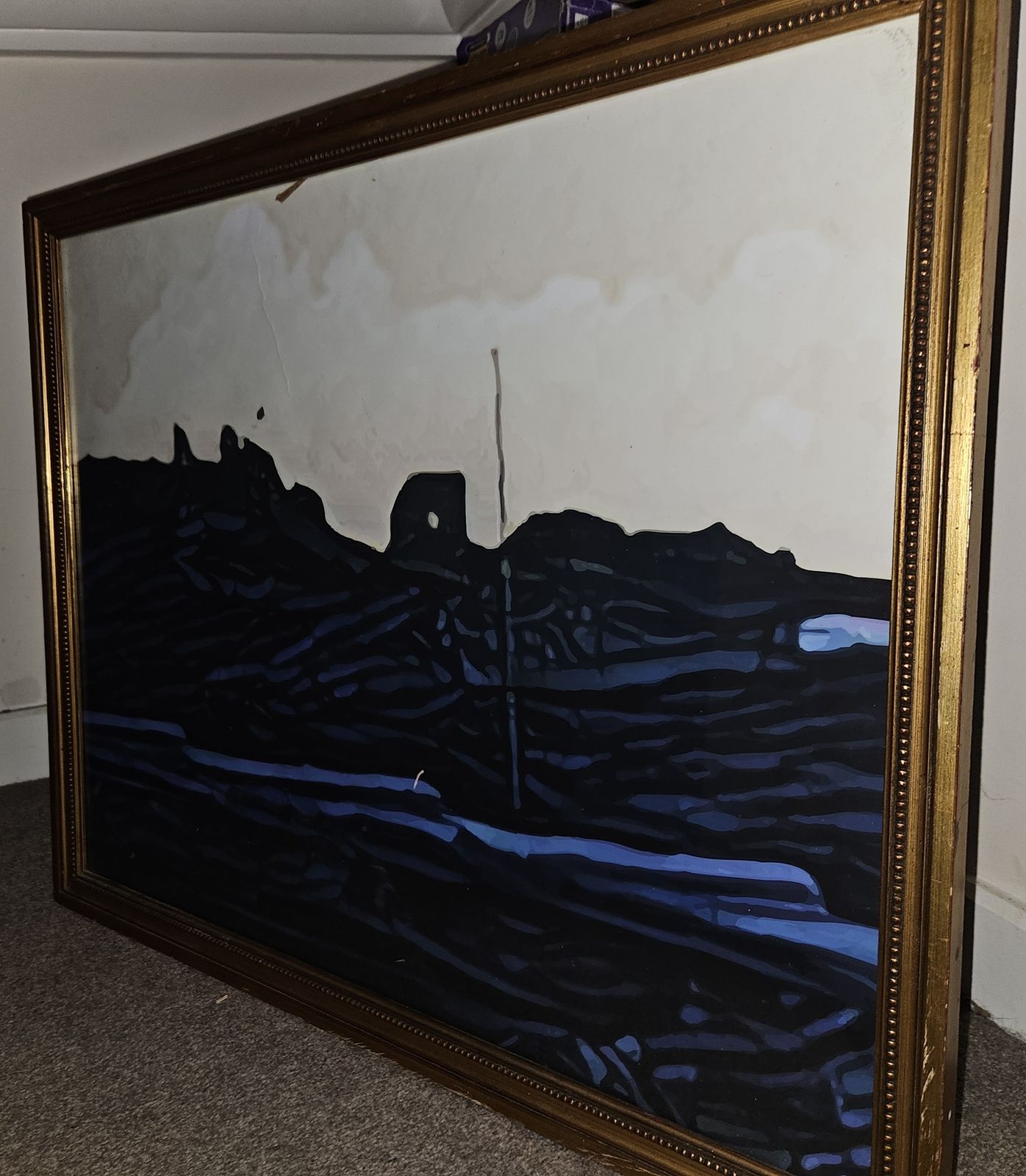 Ornate Gold Gild Framed Abstract Stylized Landscape Scene Contemporary Print. photo vinterior