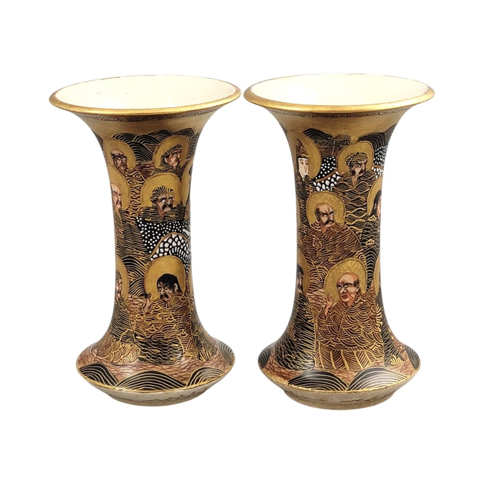 Pair Japanese Satsuma Porcelain Hododa Vases Dragon Rakan Moriage Meiji Period photo Home Decor