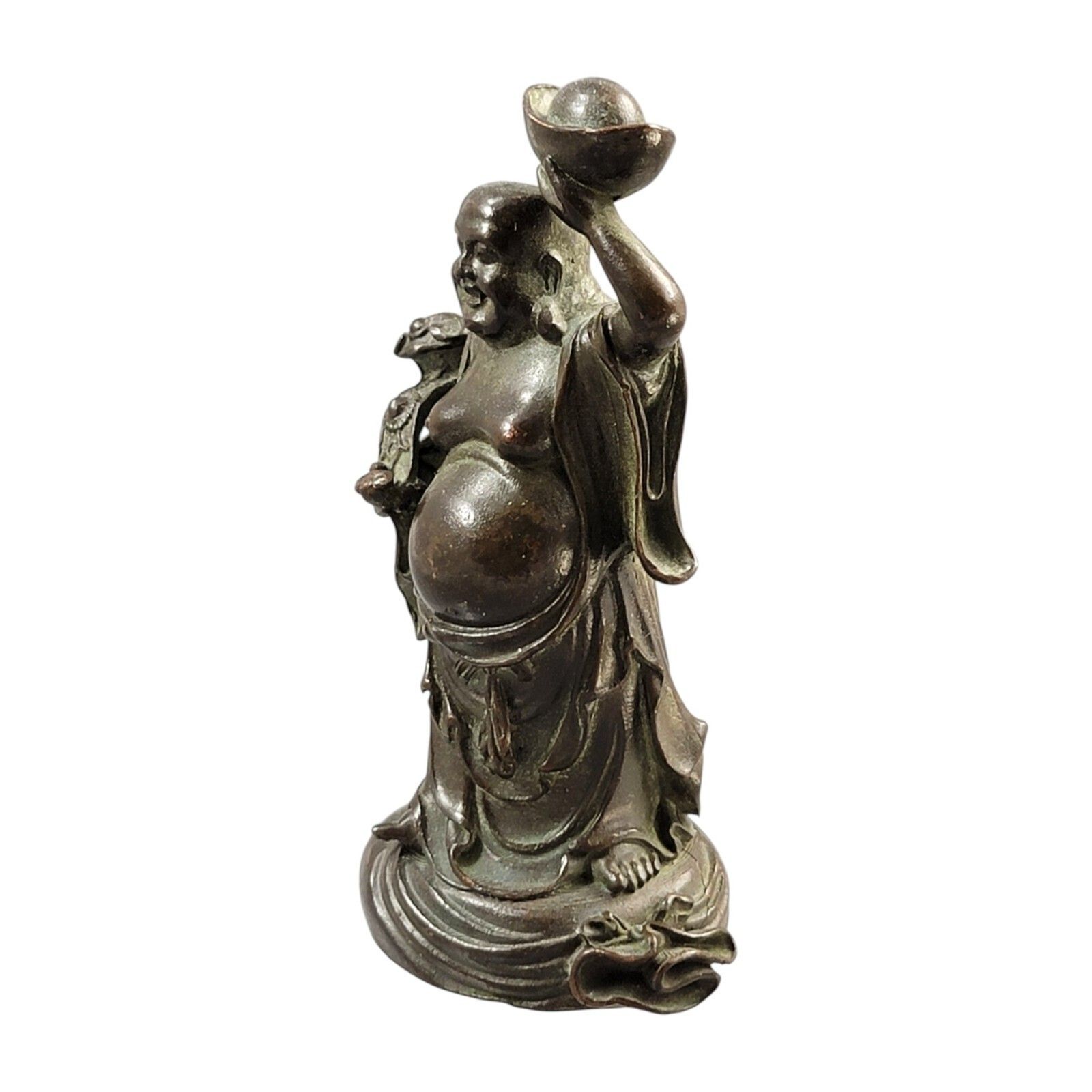 Antique Chinese Small Bronze Figure Of Budai With Yuanbao And Ruyi, C. 1900 photo furniture
