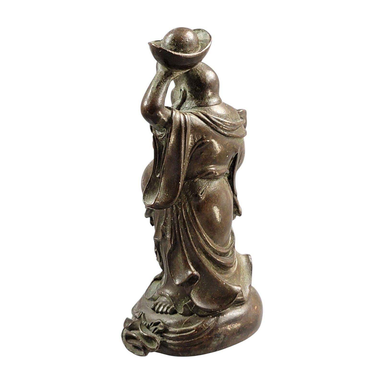 Antique Chinese Small Bronze Figure Of Budai With Yuanbao And Ruyi, C. 1900 photo for sale