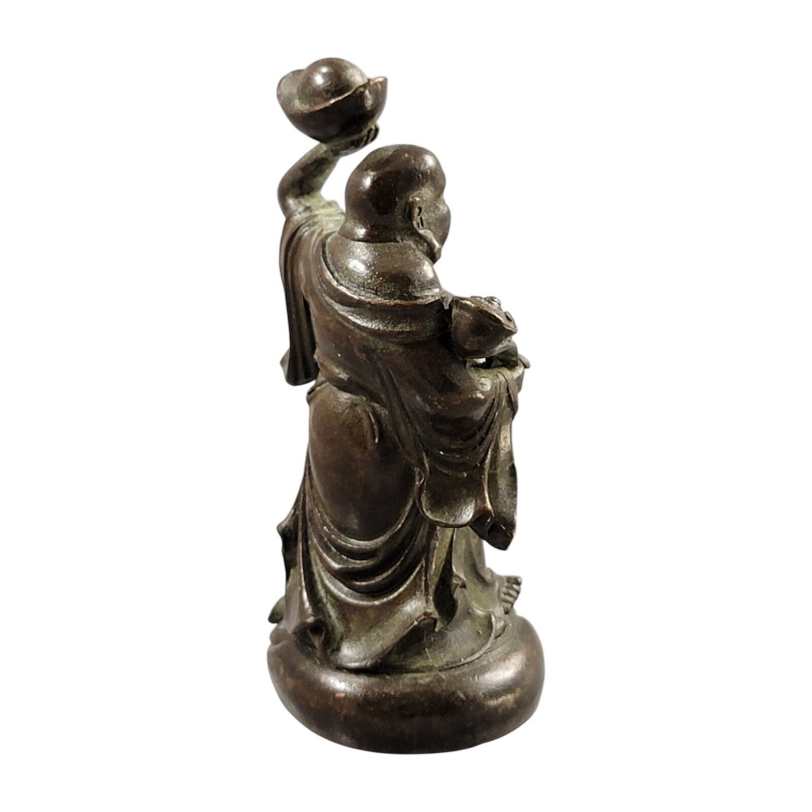 Antique Chinese Small Bronze Figure Of Budai With Yuanbao And Ruyi, C. 1900 photo 400.0