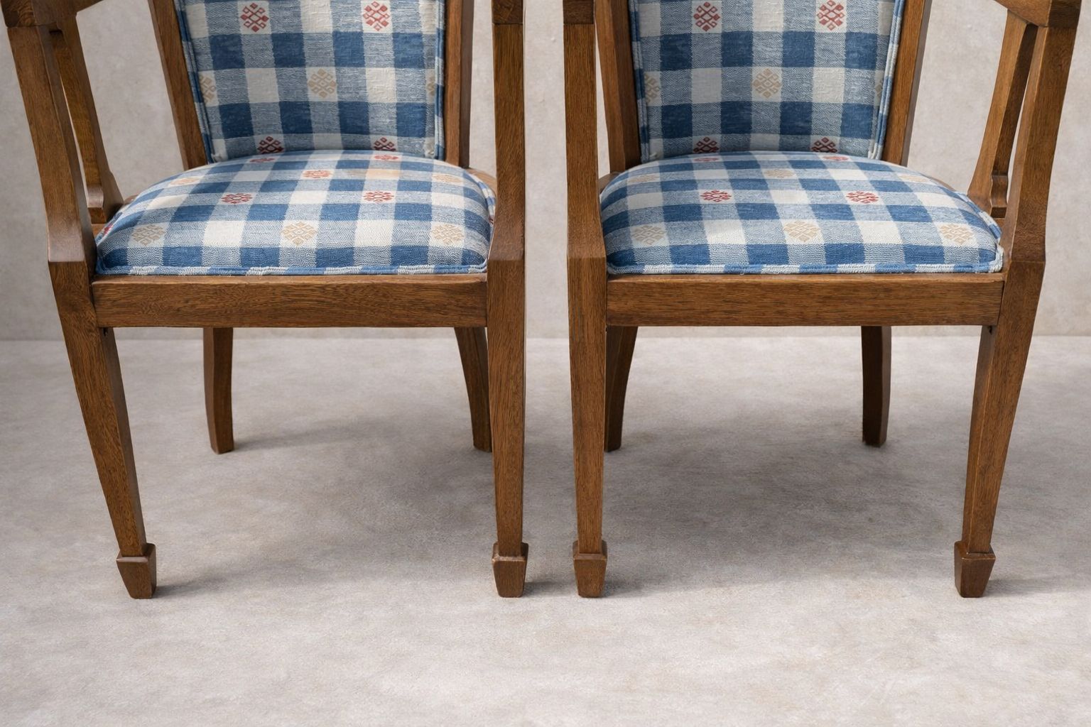 Pair Of Arts & Crafts Oak Tub Armchairs – Dated 1931, Newly Upholstered photo for sale