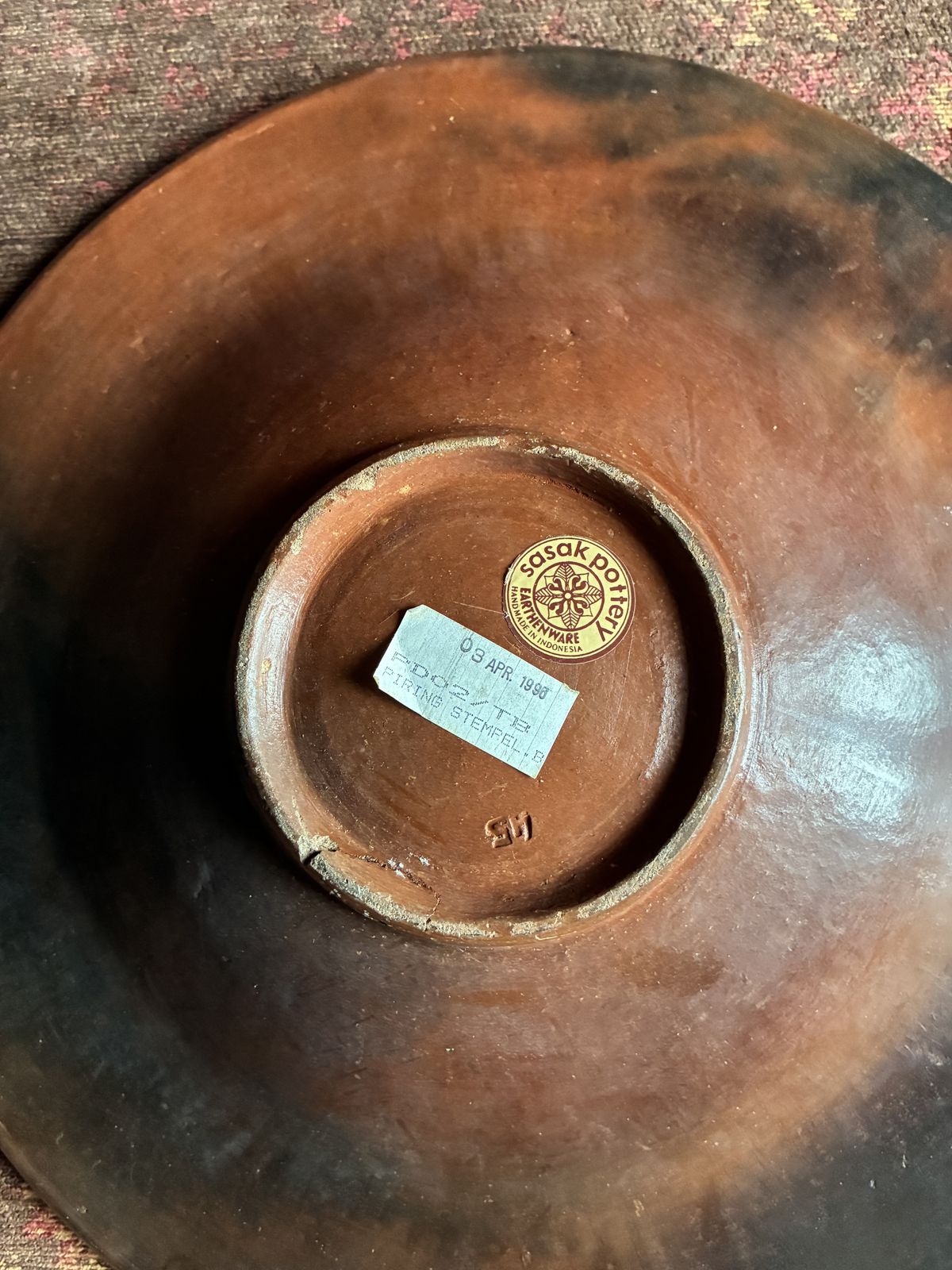 Large Vintage Sasak Pottery Charger Plate  Lombok, Indonesia   Hand Crafted Fish Motif photo vinterior