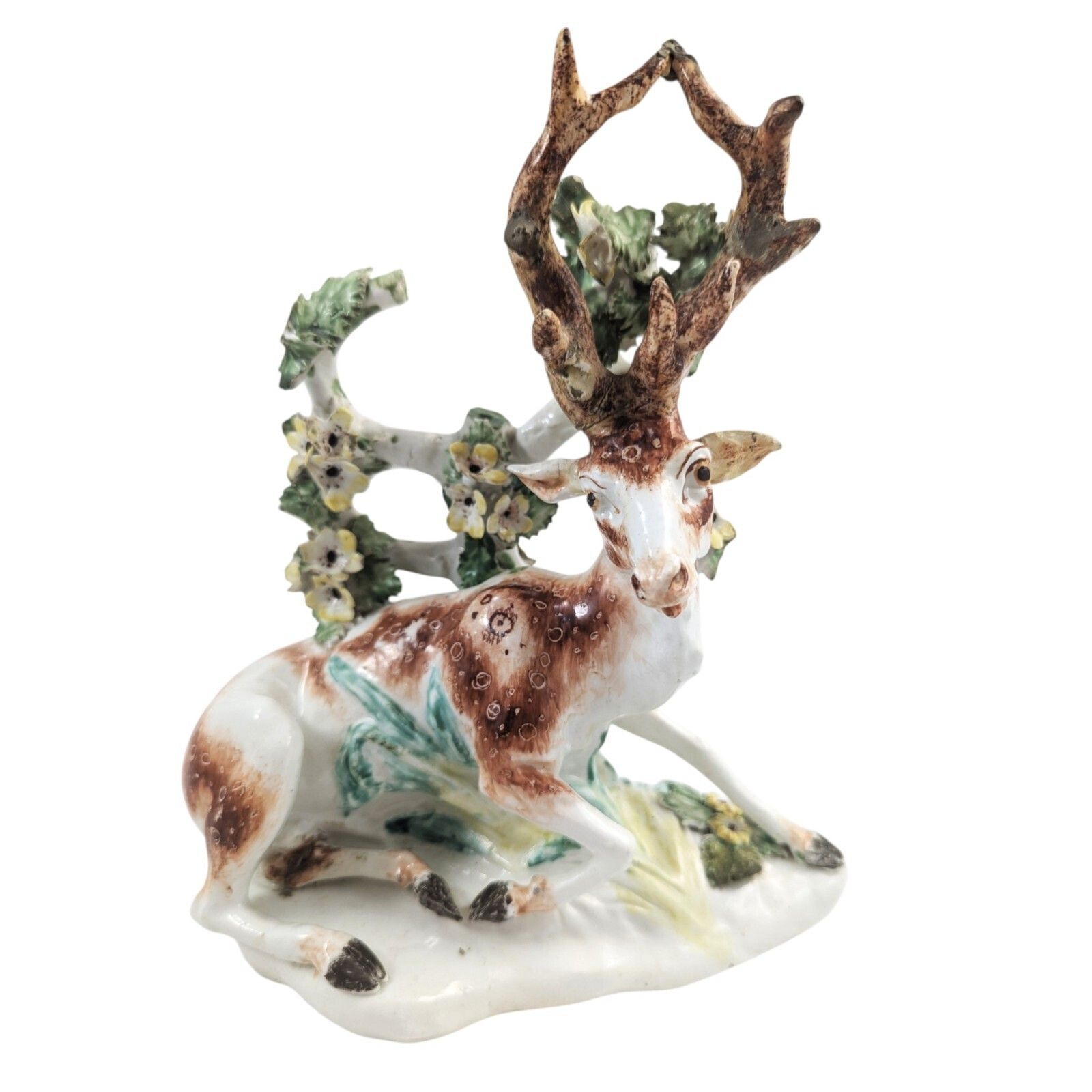 18th Century Derby Porcelain Figure Recumbent Stag With Bocage C.1755 1765 photo vintage