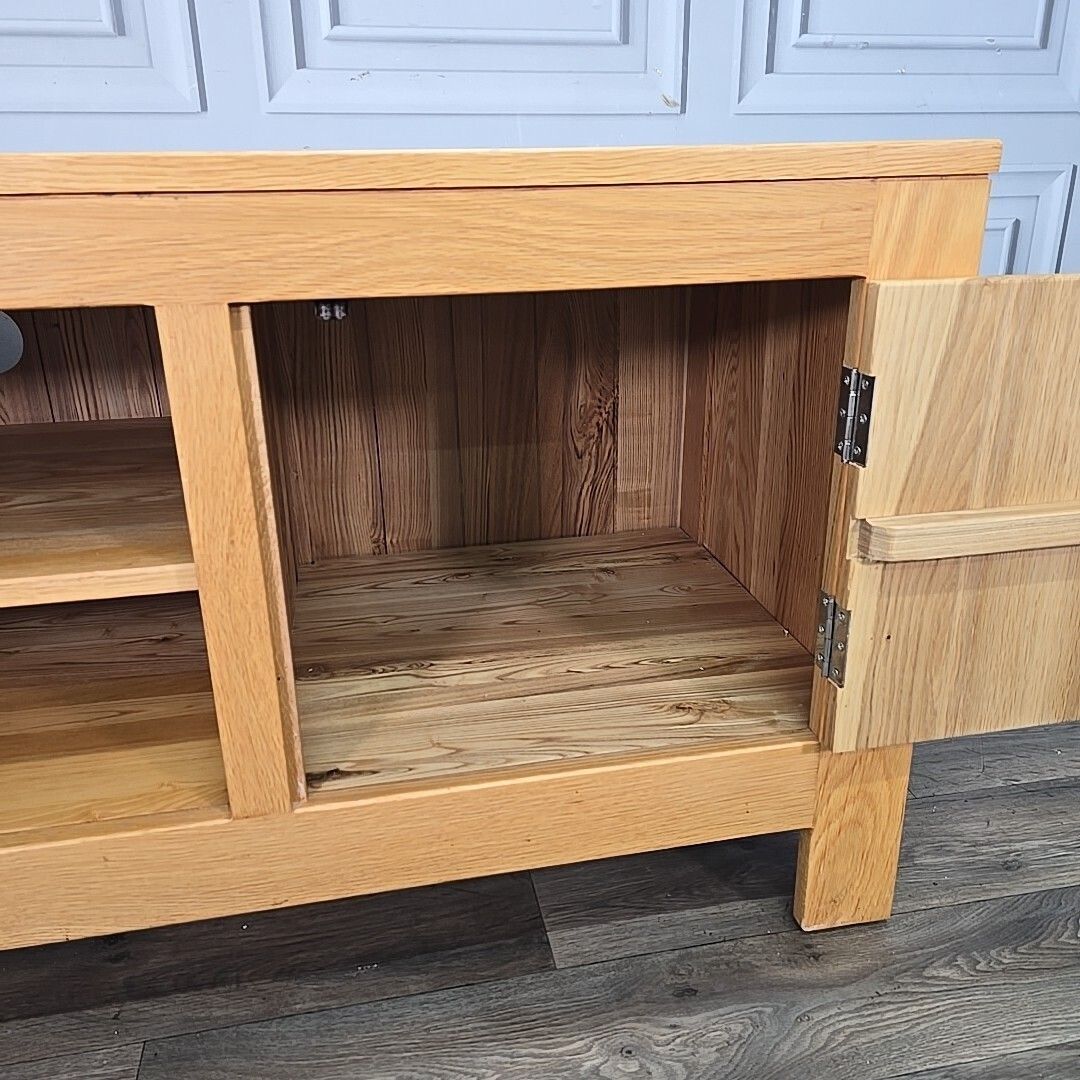 photo for sale Rustic Tv Media Unit Solid Oak Cabinet   Shelves & Cupboard – Vintage Wooden