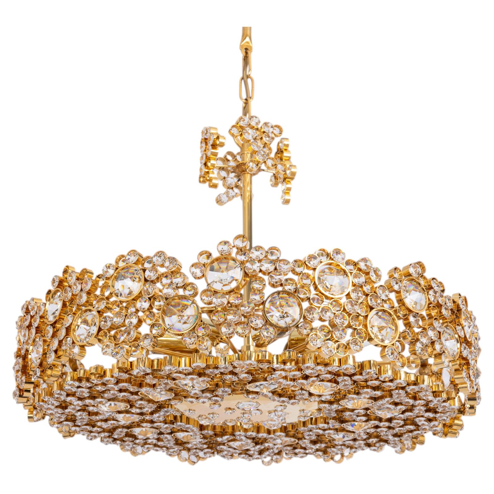 Gilt Brass And Crystal Glass Encrusted Chandeliers By Palwa, Germany, 1970s