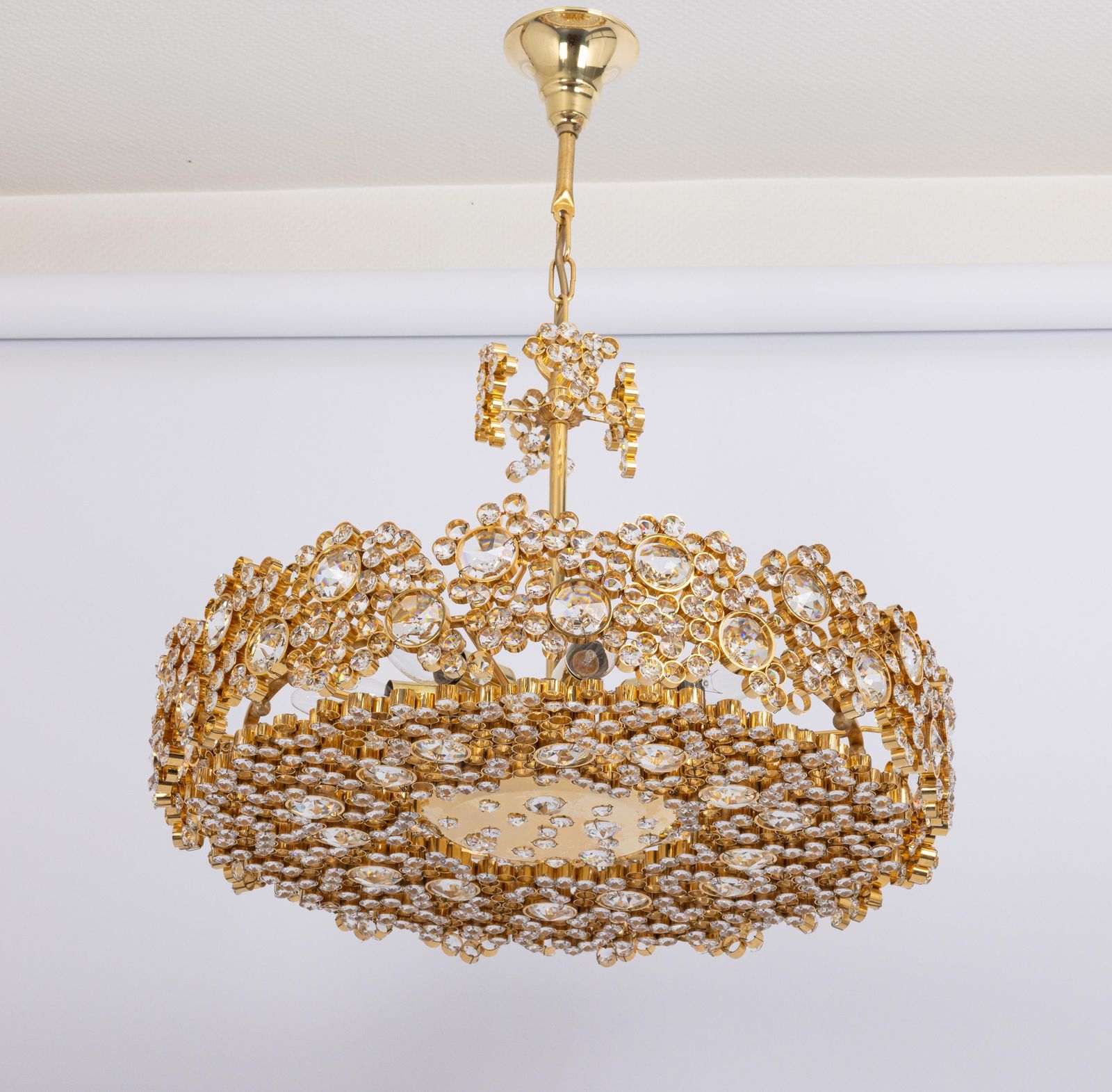 Gilt Brass And Crystal Glass Encrusted Chandeliers By Palwa, Germany, 1970s photo for sale
