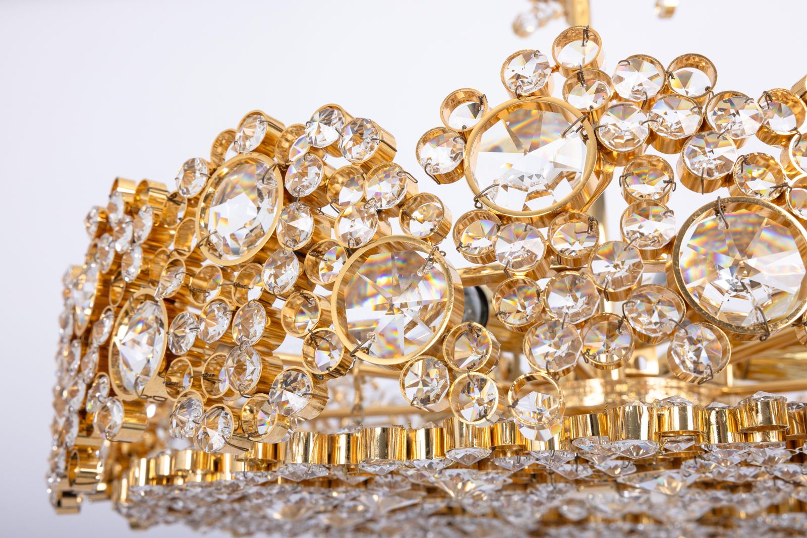 Gilt Brass And Crystal Glass Encrusted Chandeliers By Palwa, Germany, 1970s photo vinterior