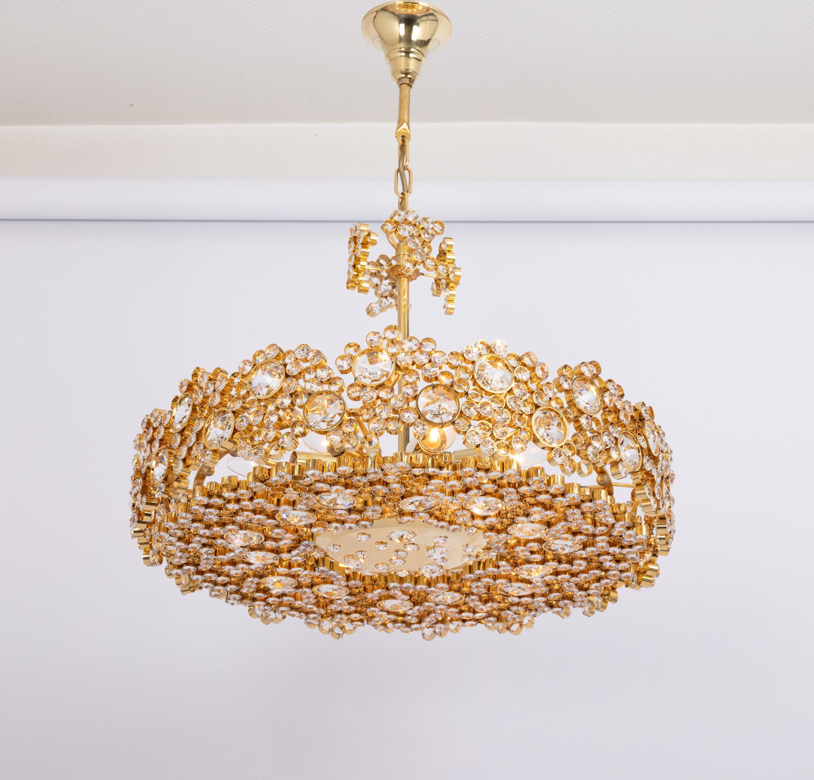 Gilt Brass And Crystal Glass Encrusted Chandeliers By Palwa, Germany, 1970s photo vintage