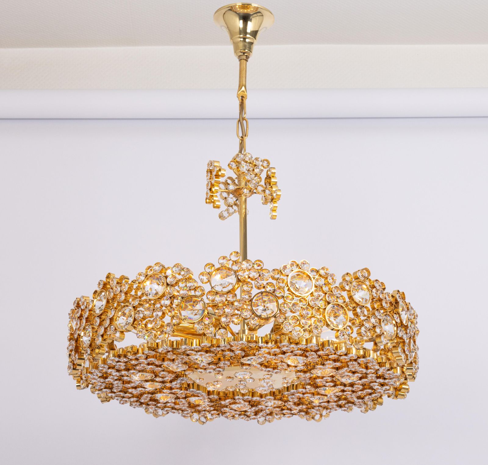 photo vinterior Gilt Brass And Crystal Glass Encrusted Chandeliers By Palwa, Germany, 1970s