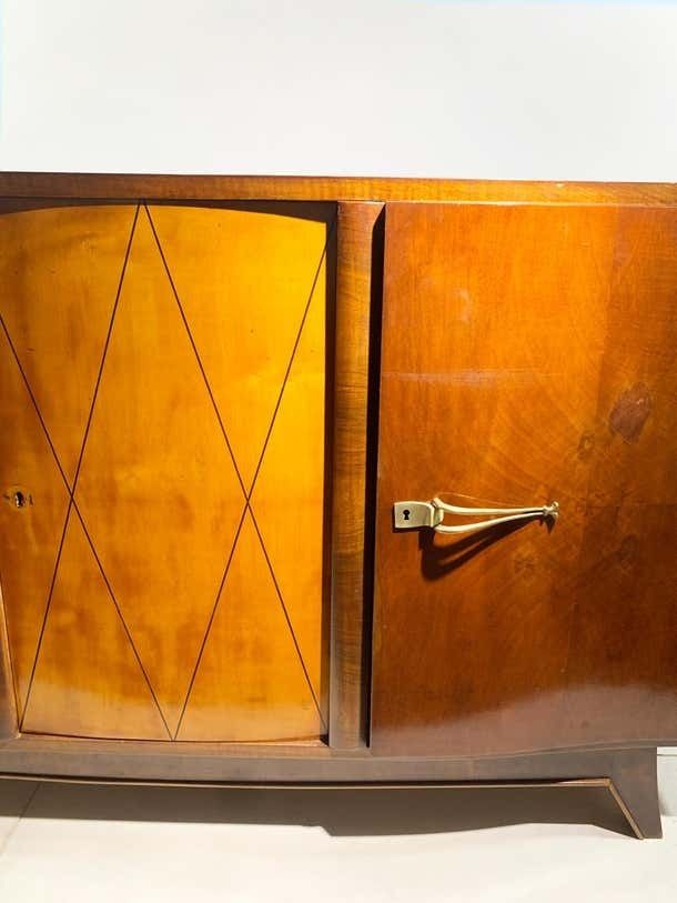 Mid Century French Art Deco Sideboard With Diamond Marquetry And Brass Details photo buy