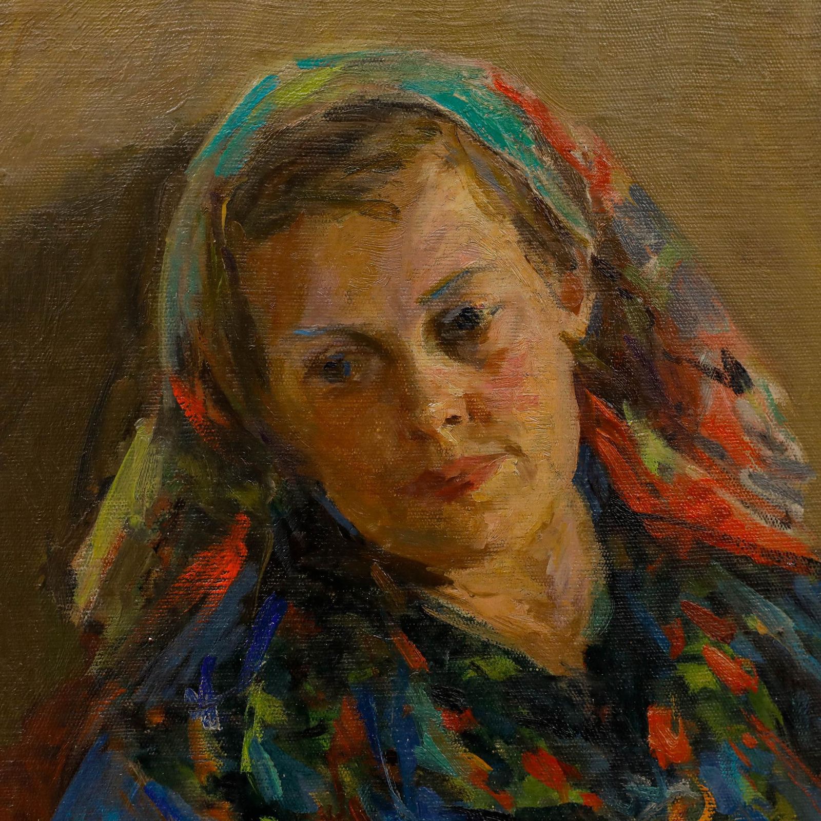 Vera Aleksandrovna Lyubimova (1918 2010)   Framed Oil, Woman In A Headscarf photo Art