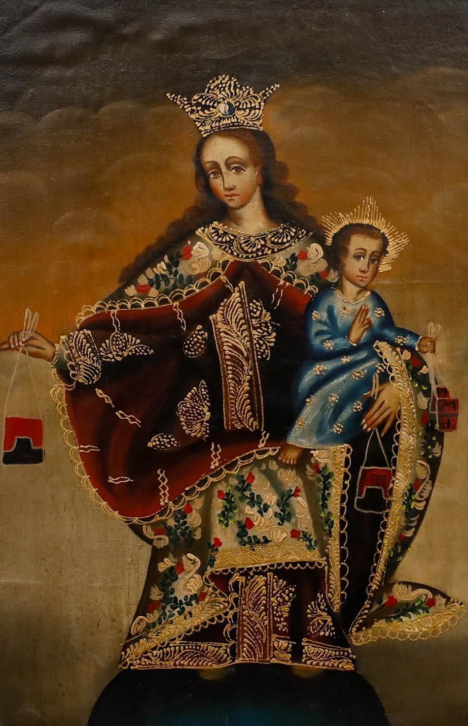 Cuzco School 19th Century Oil   Our Lady Of Mount Carmel photo furniture