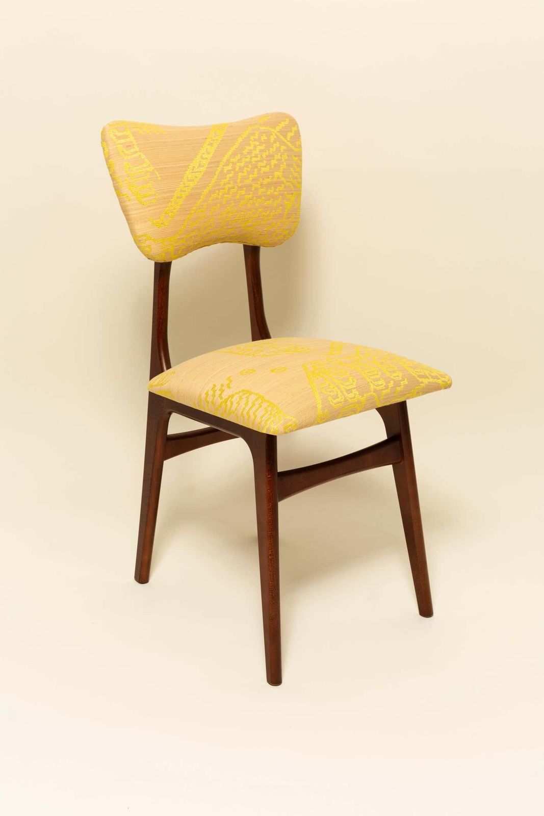 Eight Mid Century Butterfly Chairs, Beige Tiger Silk By Dedar, Walnut Wood, 1960 photo for sale