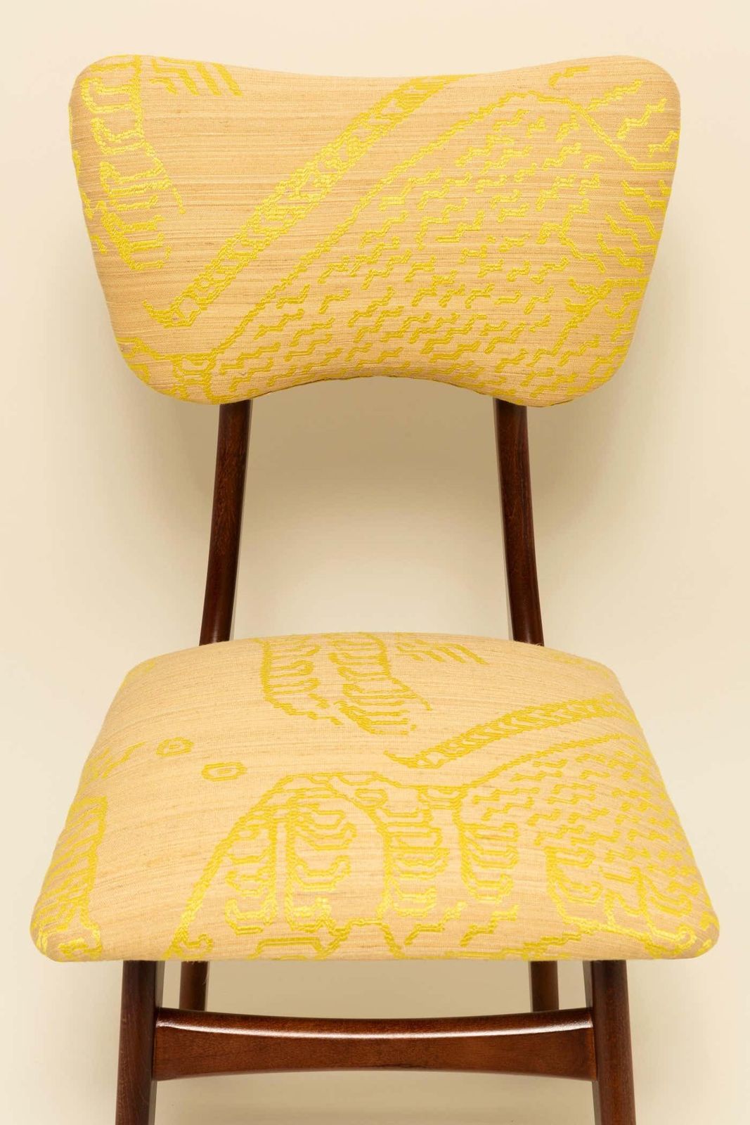 Eight Mid Century Butterfly Chairs, Beige Tiger Silk By Dedar, Walnut Wood, 1960 photo buy